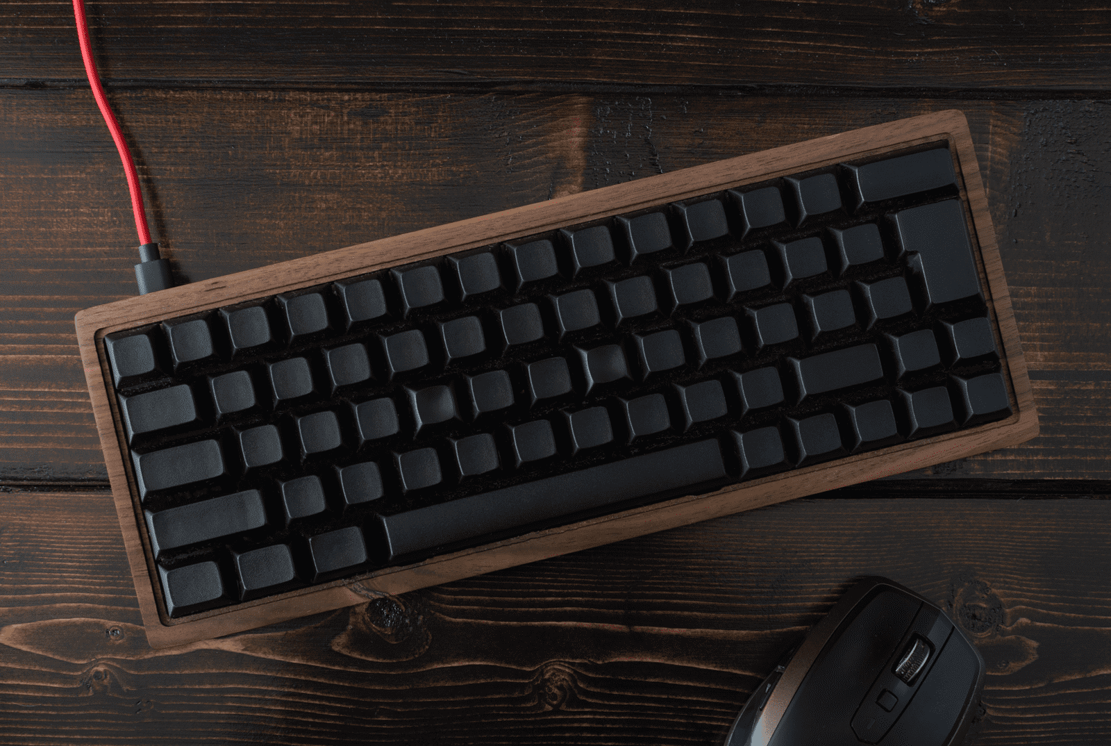 Birds eye view of the keyboard on a desk