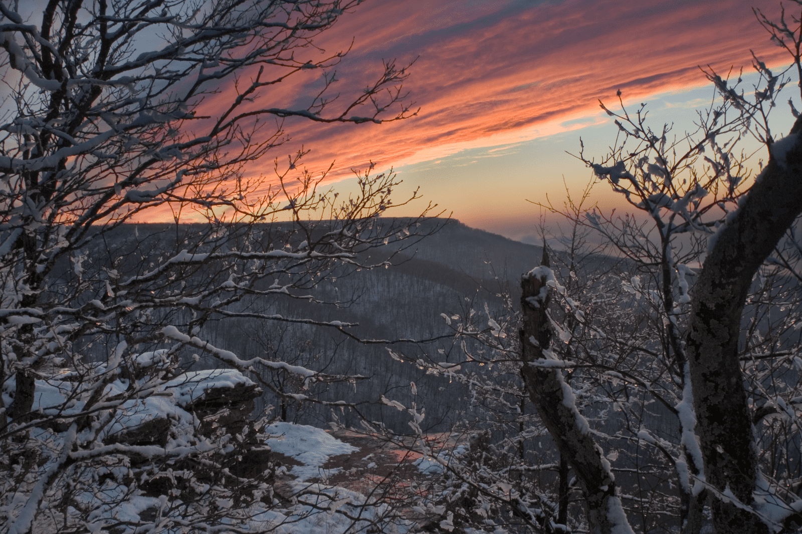 Snow Covered Sunset in Mt Magazine State Park, Arkansas